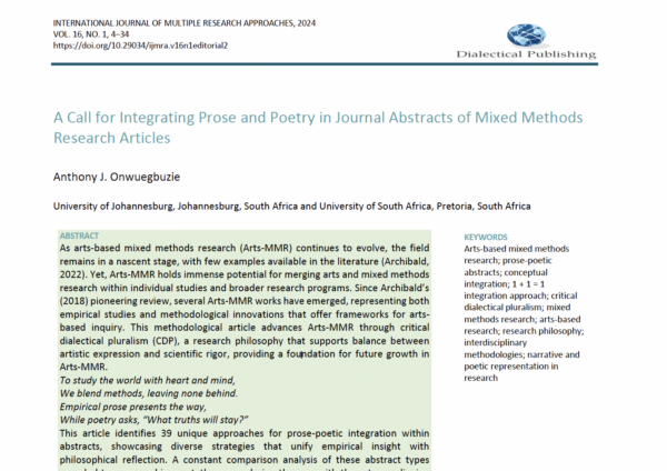 16(1). 02. A Call for Integrating Prose and Poetry in Journal Abstracts of Mixed Methods Research Articles